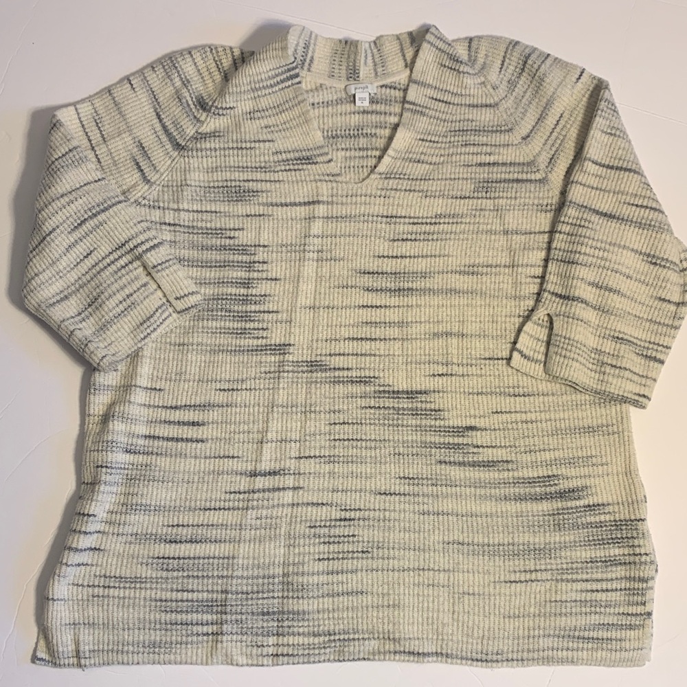 J Jill XL cream and gray Striped Knit Sweater